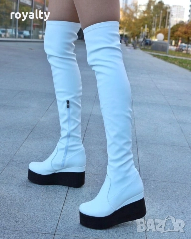 Ботуши на платформа - бяла кожа с черно ходило, снимка 3 - Дамски ботуши - 51997448