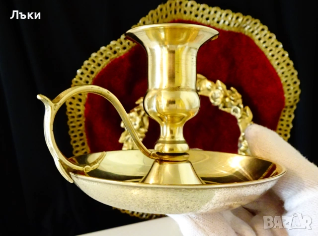 Бронзов свещник с дръжка 380 гр.,барок. , снимка 5 - Антикварни и старинни предмети - 53650581