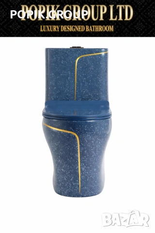 Луксозна дизайнерска тоалетна чиния син терацо със златни акценти – комплект с казанче и капак, снимка 3 - Други - 53998091
