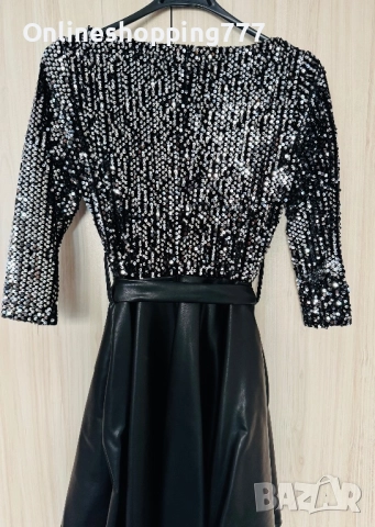 Кожена рокля с пайети, снимка 2 - Рокли - 52836041