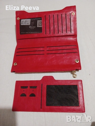 Червен кожен дамски портфейл, снимка 3 - Чанти - 53156841