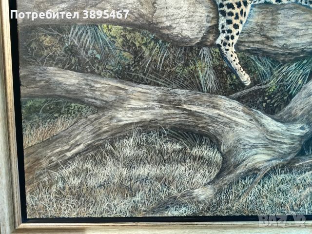 Маслена творба върху платно "Леопард върху дърво", снимка 4 - Картини - 45916309