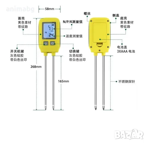 ANIMABG NPK Тестер за измерване хранителните вещества на почвата, снимка 7 - Друга електроника - 49006992