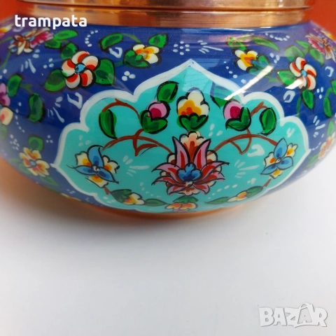 НАЙ ДОБРАТА ОФЕРТА Красива Медна емайлирана захарница ,кутия с цветя , снимка 3 - Декорация за дома - 53143703