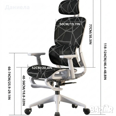 Ергономичен бял офис стол с 3D лумбална опора | Наклон 145° | До 250 кг | BIFMA сертификат, снимка 5 - Столове - 54260838