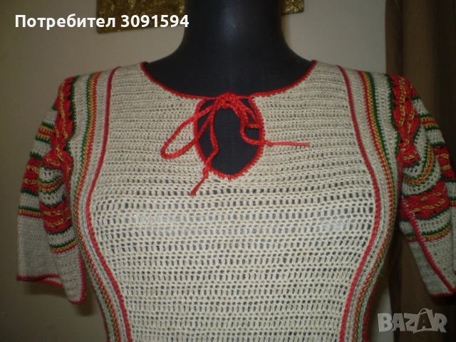 Винтидж плетена рокле с къс ръкава многоцветни мотиви , снимка 6 - Рокли - 53600061