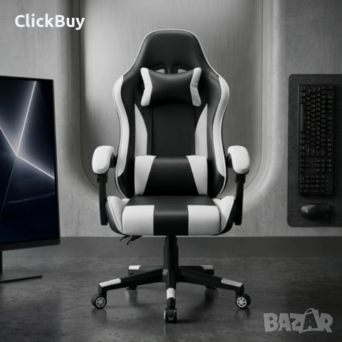 Ергономичен офис и геймърски бял стол – Максимален комфорт за гърба и врата, регулируем, снимка 5 - Столове - 54235760