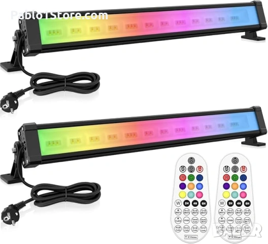 42W RGB прожектор с дистанционно управление, 360° стенен прожектор, 10 цвята, 30 режима, таймер, 6 н