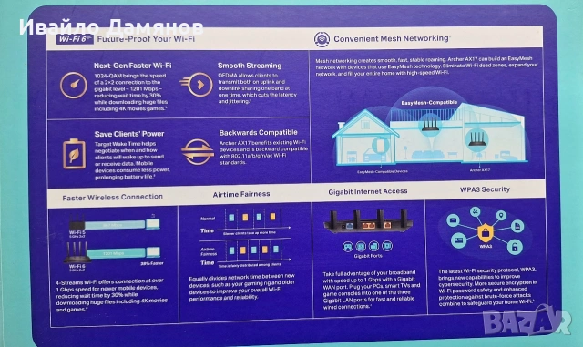 Безжичен рутер TP-Link Archer AX17, двубандов Gigabit AX1500, Wi-Fi 6, черен ГАРАНЦИЯ до 12 03 2027, снимка 5 - Рутери - 54108962