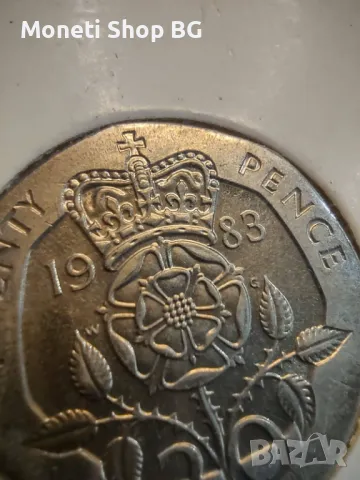 1983 Rare Twenty Pence Elizabeth II UK Coin D. G. Reg. F. D., снимка 4 - Нумизматика и бонистика - 49091516