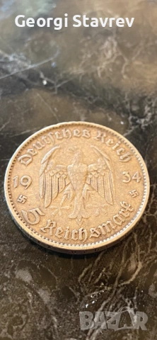 Сребърна монета 5 Райсмарки 1934 F Германия сребро 900, снимка 2 - Нумизматика и бонистика - 53731732