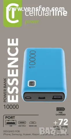 Външна батерия Cellularline ESSENCE 10000 mAh, Синя, снимка 4 - Външни батерии - 49400618