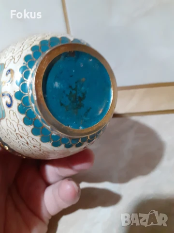 Cloisonne Клоазоне стара ваза бронз клетъчен емайл, снимка 6 - Антикварни и старинни предмети - 50999364