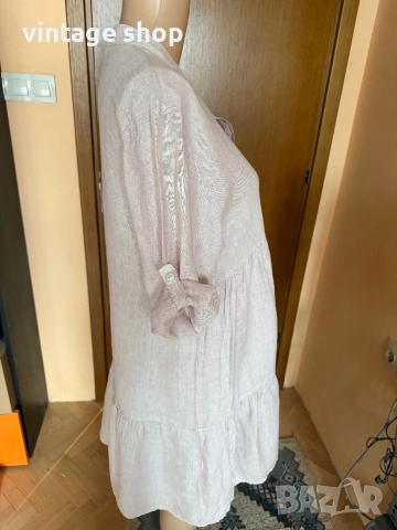 Ленена рокля в бледорозов цвят, размер L, снимка 5 - Рокли - 54080592