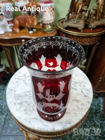 Уникална антикварна колекционерска кристална ваза Бохемия , снимка 6 - Вази - 50263223