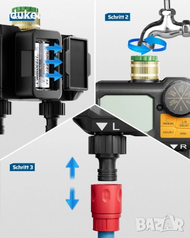 Програматор, таймер за напояване, 2 изхода, автоматично и ръчно поливане, снимка 7 - Напояване - 52535415
