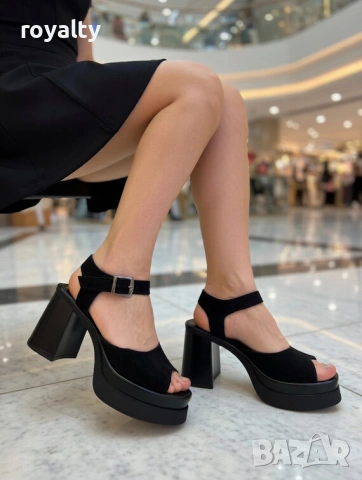 Сандали на ток - черен велур , снимка 3 - Сандали - 54149064