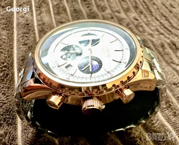 Мъжки класически, луксозен хронограф LIGE *Елегант* Аристократично златист металик !, снимка 12 - Мъжки - 49621415