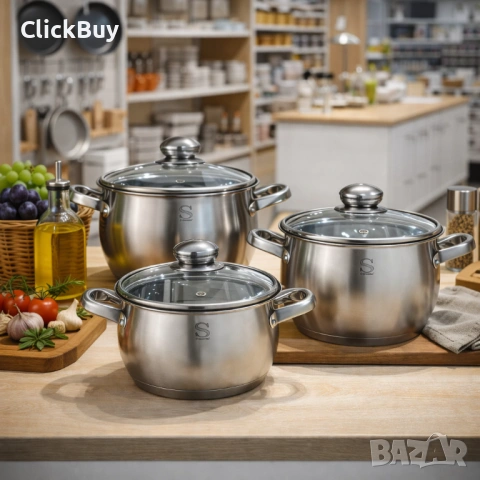 Комплект тенджери Swissgold EMMIE (SG-18099) – 3 броя с 5-слойно капсуловано дъно