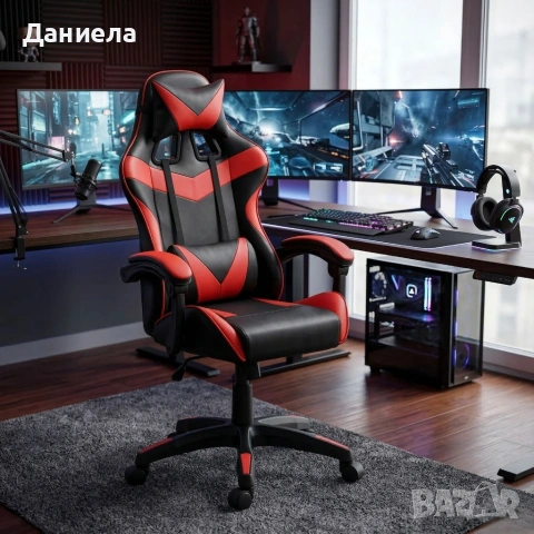 Геймърски стол с релакс механизъм, прибираща се поставка за крака и еко материал, снимка 7 - Столове - 53891679