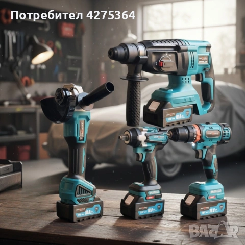 Комплект 4 в 1 - акумулаторен перфоратор, винтоверт, гайковерт и ъглошлайф 36V, снимка 3 - Куфари с инструменти - 53412308
