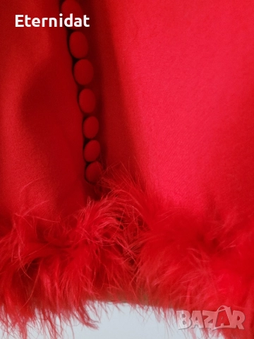 Червена рокля с естествени пера, снимка 6 - Рокли - 52062107