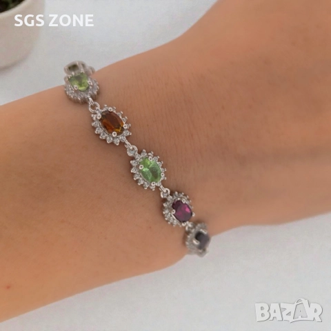 Ръчно изработена сребърна гривна с мулти турмалин, снимка 5 - Гривни - 52577758