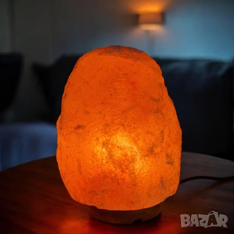 Солна лампа / Лампа от хималайска сол с дървена основа - 3 размера, снимка 3 - Настолни лампи - 53499225