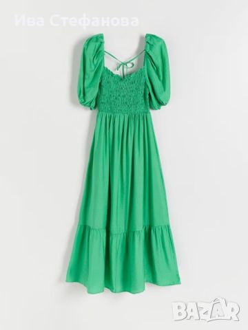 Нова дълга ежедневна елегантна зелена рокля буфан ръкав волни Reserved, снимка 1 - Рокли - 46175069