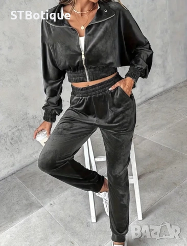 💕Комплект от 2 части – Елегантно дамско рипсено яке с цип и панталон с подплата от полар💕, снимка 2 - Спортни екипи - 52012251