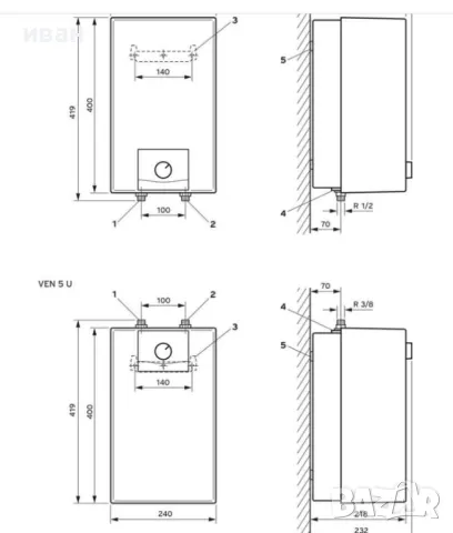 Бойлер Vaillant VEN 5/6 U plus 5литра, снимка 9 - Бойлери - 48483487