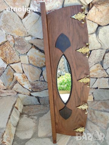 Уникална старинна дървена закачалка с месингови двойни окачвачи и огледало , снимка 8 - Други стоки за дома - 45435582