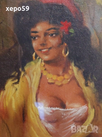 Стара европейска картина, темпер на картон, снимка 3 - Картини - 52273979