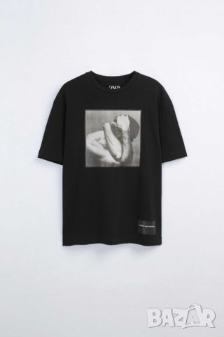 Мъжка тениска със щампа Zara, 100% памук, Черна, XL