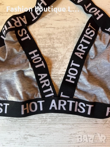 Нов комплект в сив цвят с черни еластични ленти с надпис hot artist, снимка 4 - Бельо - 52236315