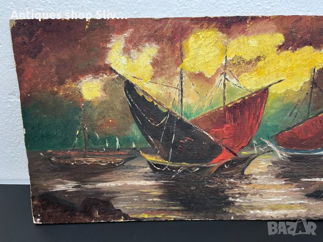 Маслена картина морски пейзаж. №5571, снимка 2 - Антикварни и старинни предмети - 46389563