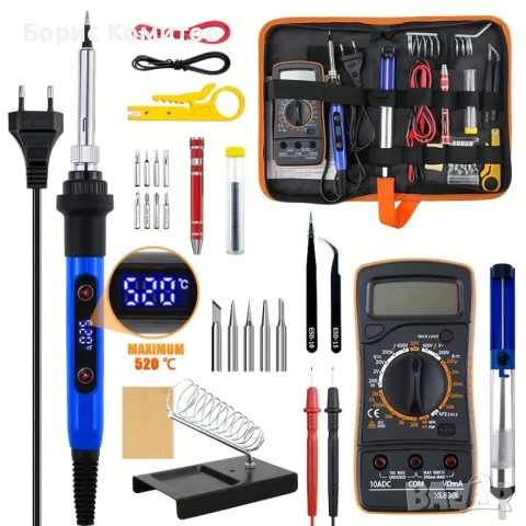 Комплект за Електрически Поялник 19 части, 60W, Регулируема Температура от 180-450°, снимка 10 - Ремонт на друга електроника - 51800492