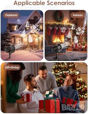 Нов Водоустойчив коледен проектор със снежинки и празнични мотиви двор, снимка 7 - Други - 51941173