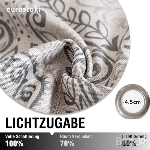 TOPICK Комплект от 2 непрозрачни завеси, 130 х 245 см, термоизолирана завеса с капси, флорален принт, снимка 5 - Пердета и завеси - 51856521