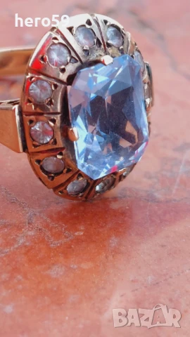 Златен дамски пръстен с аквамарин, злато 14к , снимка 2 - Пръстени - 50634031