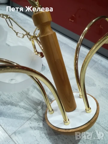 Полилей 5 крушки-дърво,стъкло и метал/Австрия , снимка 7 - Полилеи - 50731985