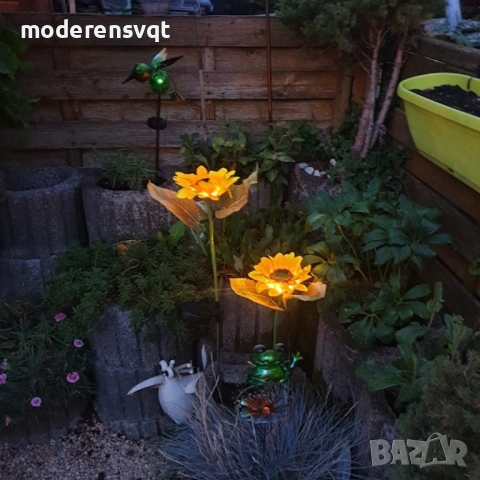 Градинска LED лампа със соларен панел Слънчоглед, снимка 4 - Лед осветление - 54113988