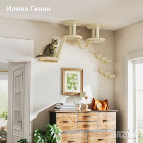 Комплект стълби за котки PawHut, за стенен и таванен монтаж, снимка 3 - За котки - 53807675