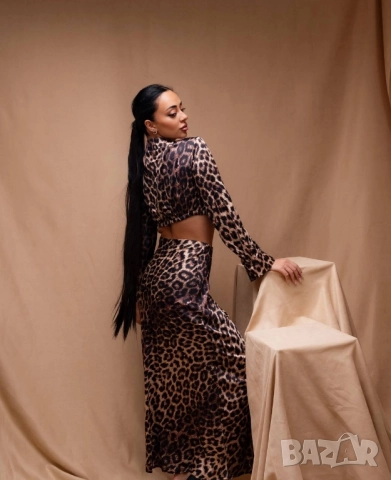 дамски леопардов комплект риза/ топ и пола, снимка 2 - Комплекти - 51551050