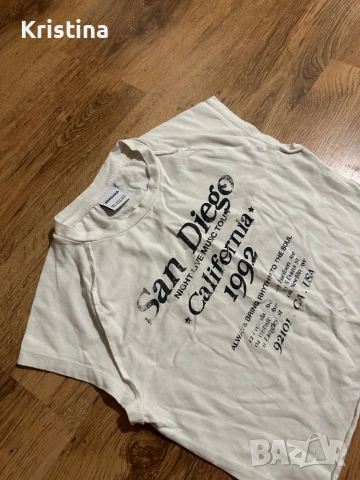 Бяла къса тениска “Bershka”, снимка 2 - Тениски - 53111450