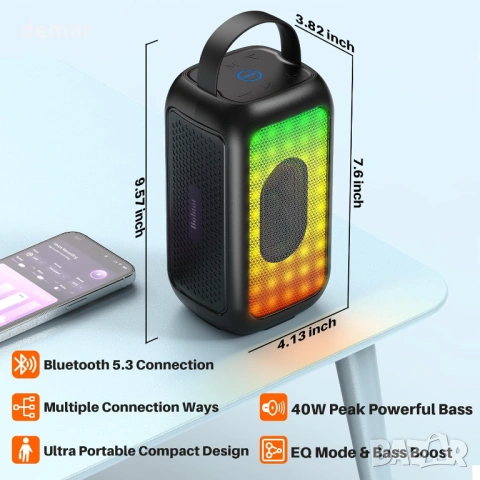 Преносим Bluetooth високоговорител Bobtot, безжичен, дълбок бас, RGB (с 1 микрофон), снимка 7 - Bluetooth тонколони - 53778662