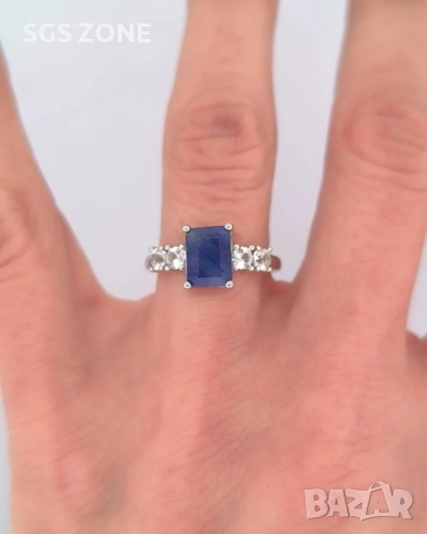 Сребърен Пръстен със Сапфир, снимка 5 - Пръстени - 49862253