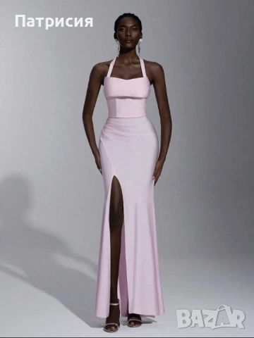 Чисто нова Елегантна, официална, дълга розова рокля с цепка, размер L  Л, еластан, за бал или сватба, снимка 2 - Рокли - 54220425