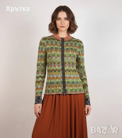 Ivko Jacquard Zip Cardigan- Оригинална дамска жилетка с цип размер 40 / L