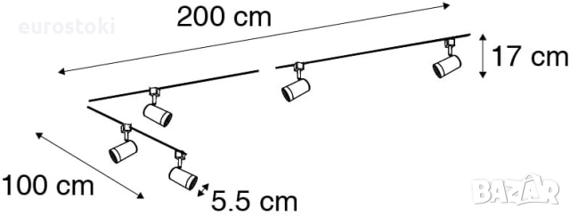 Qazqa – Модерна алуминиева светлина система с 5 точкови прожектора, 1 фаза. Подходяща за LED GU10, снимка 7 - Лампи за таван - 52031382